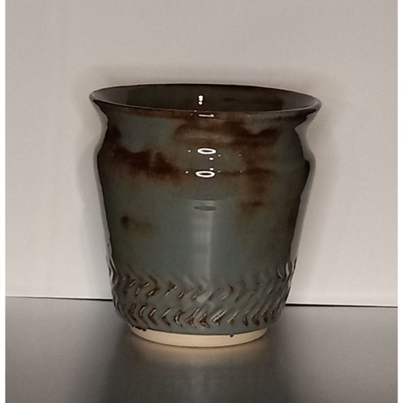 Artist Signed Studio Pottery Arrow‎ Design Vase Pot Planter Vessel Glazed Boho - Picture 5 of 5